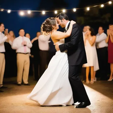 As the couple danced under the stars, the soft music played at just the right sone to set the mood.