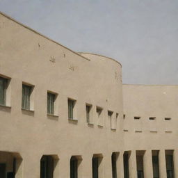 Beige buildings of a university in Tehran, with 'Taha' written in elegant Persian script overlay.