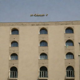 Beige buildings of a university in Tehran, with 'Taha' written in elegant Persian script overlay.