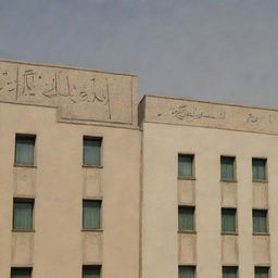 Beige buildings of a university in Tehran, with 'Taha' written in elegant Persian script overlay.