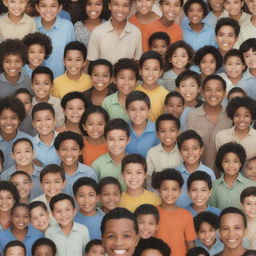 A collection of boys in a variety of ages, races, and clothing, showing diversity and unity.