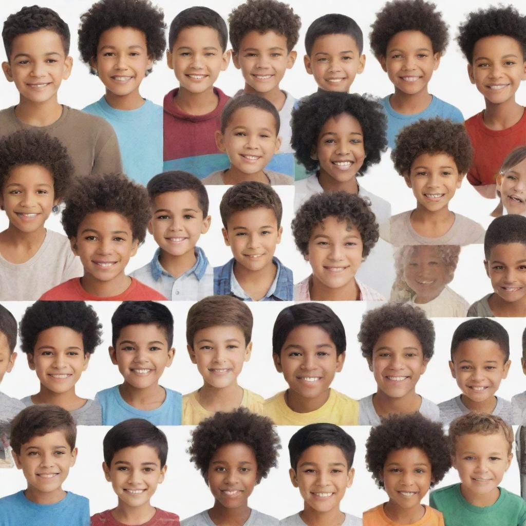 A collection of boys in a variety of ages, races, and clothing, showing diversity and unity.