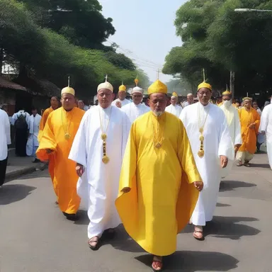 The religious procession was led by a waft that symbolized peace and tranquility.