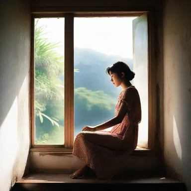 In the novel, the protagonist would often sit by the window and feel the cool breeze wafting through.
