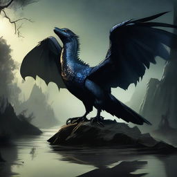 Envision a high-quality digital art piece showcasing a magnificent black drake