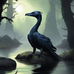 Envision a high-quality digital art piece showcasing a magnificent black drake