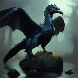 Envision a high-quality digital art piece showcasing a magnificent black drake