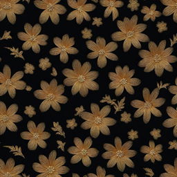 A gold pattern of glittering flowers on a black background