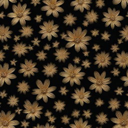 A gold pattern of glittering flowers on a black background