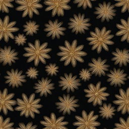 A gold pattern of glittering flowers on a black background