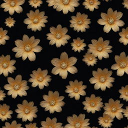 An unrealistic gold pattern of glittering flowers on a black background