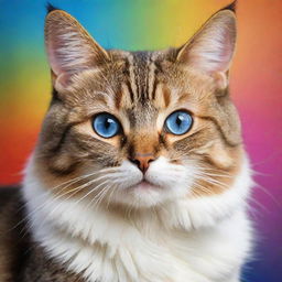 Create a detailed image of a cute domestic cat, gracefully poised with sparkling eyes in vibrant shades.