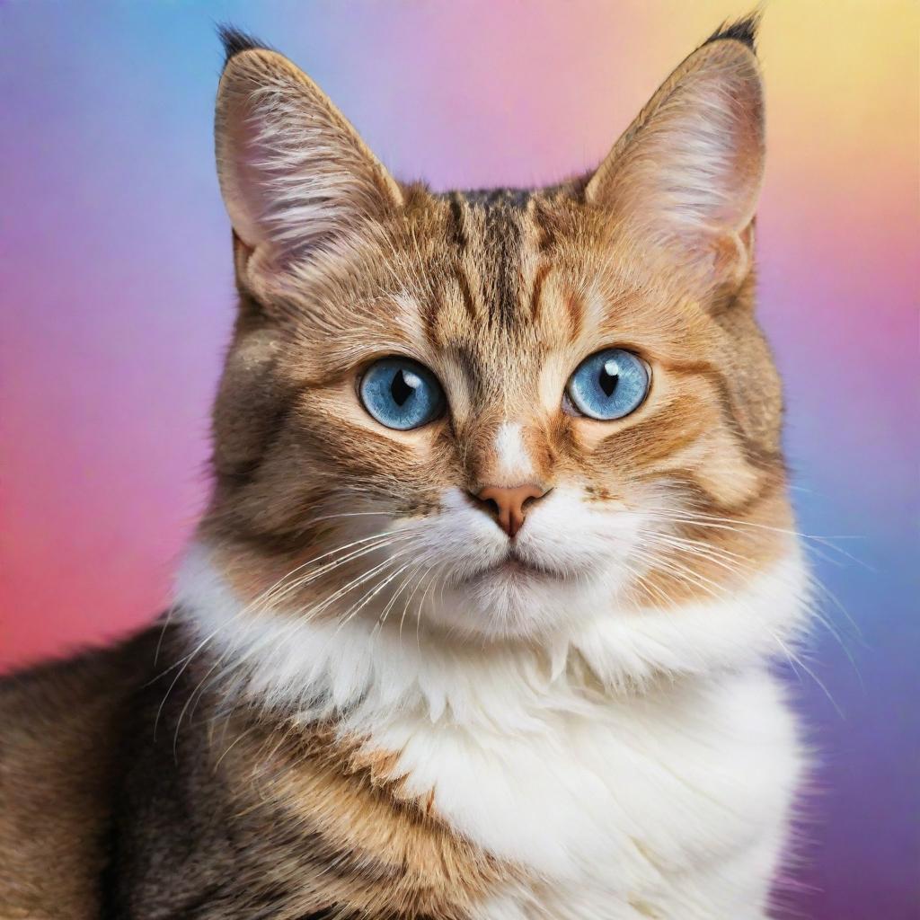 Create a detailed image of a cute domestic cat, gracefully poised with sparkling eyes in vibrant shades.