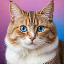 Create a detailed image of a cute domestic cat, gracefully poised with sparkling eyes in vibrant shades.