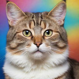 Create a detailed image of a cute domestic cat, gracefully poised with sparkling eyes in vibrant shades.