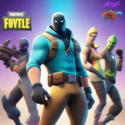 A high-quality digital art featuring vibrant characters engaged in a thrilling battle, all set in the unique and colorful world of Fortnite