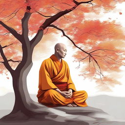 This is a high-quality digital art image featuring a serene monk in meditation