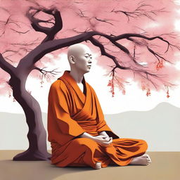 This is a high-quality digital art image featuring a serene monk in meditation