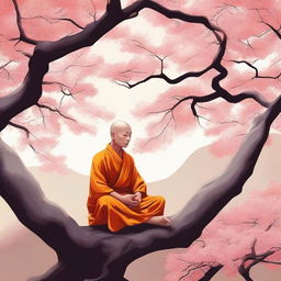 This is a high-quality digital art image featuring a serene monk in meditation