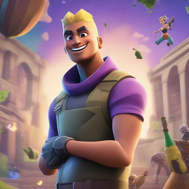 A high-quality digital art piece, showcasing a Fortnite character with a surprised expression, looking at a zero on their kill counter