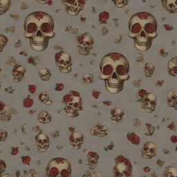 Design a luxe pattern style featuring skulls incorporated subtly. The overall aesthetic should mimic the elegance and sophistication of Gucci prints.