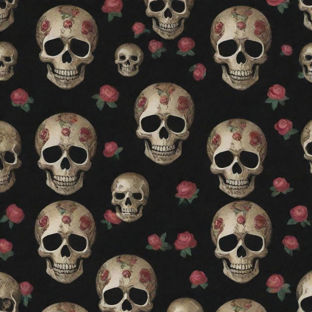 Design a luxe pattern style featuring skulls incorporated subtly. The overall aesthetic should mimic the elegance and sophistication of Gucci prints.