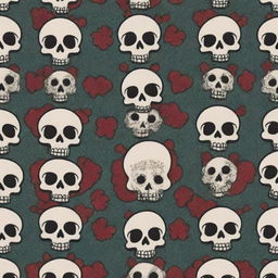 Design a chic, playful pattern featuring cartoon-style skulls. The aesthetic should pair this lighthearted approach with the elegance and sophistication of Gucci prints.