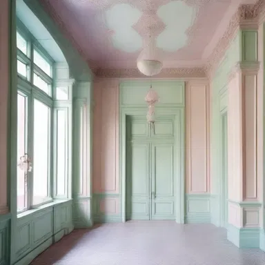 The interior design of the building was filled with glop, with pastel colors and delicate patterns everywhere.