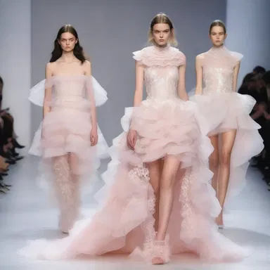 The fashion designer showcased a collection of dresses that were adorned with lace and ruffles, creating a glop aesthetic.