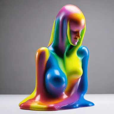 The artist sculpted a beautiful figure out of a colorful glop.