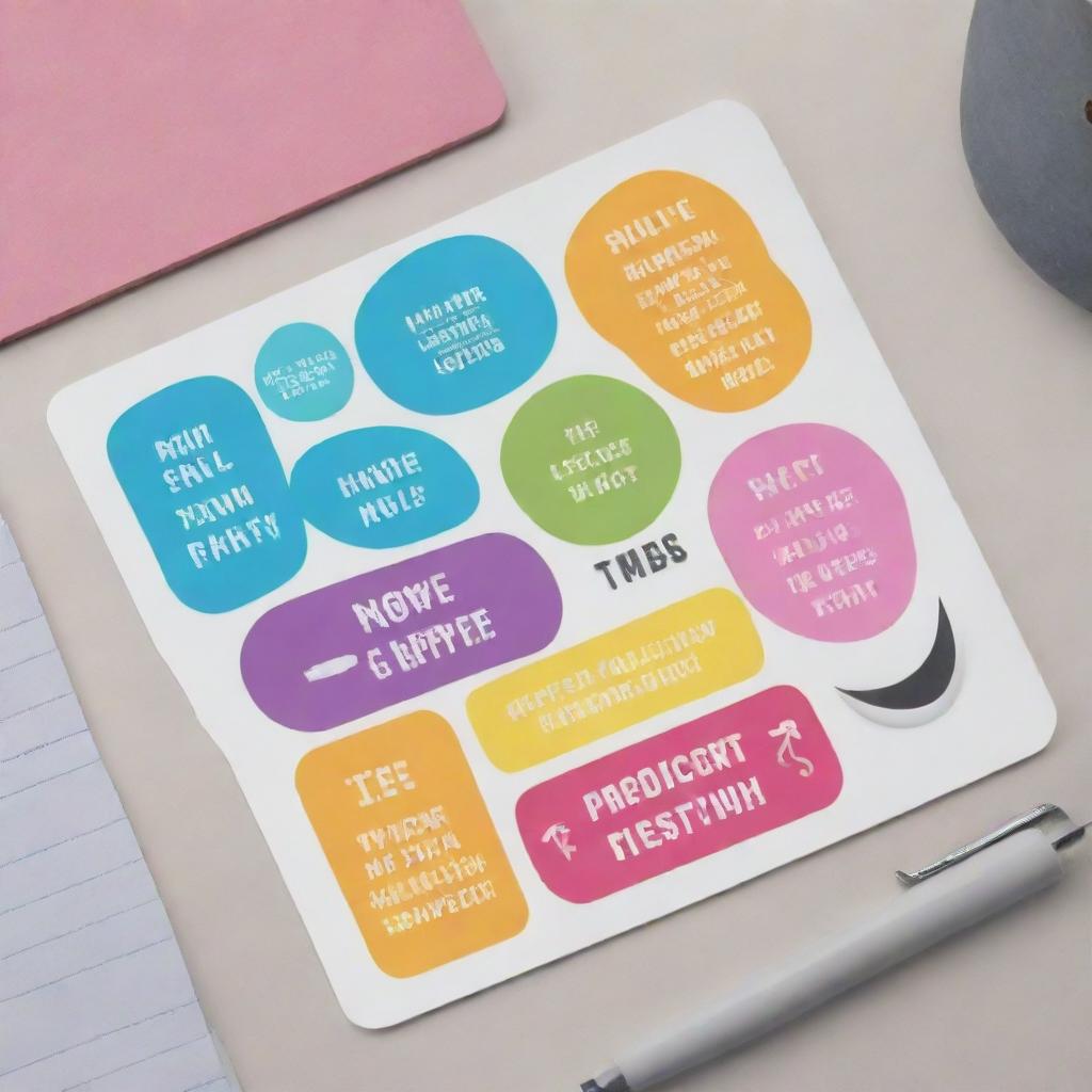 Design a 16:9 ratio motivational sticker for a pen stand. Feature inspiring elements and vibrant colors to boost productivity and creativity.