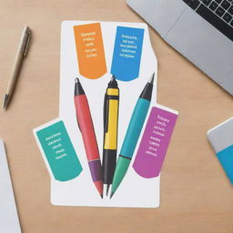 Design a 16:9 ratio motivational sticker for a pen stand. Feature inspiring elements and vibrant colors to boost productivity and creativity.