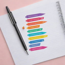 Design a 16:9 ratio motivational sticker for a pen stand. Feature inspiring elements and vibrant colors to boost productivity and creativity.