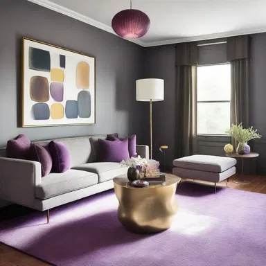The interior designer used purple ground cherry accents to add a pop of color to the modern living room.