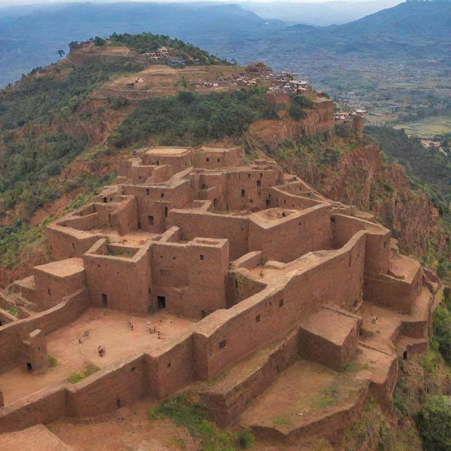 Generate a letter 'L' filled with images of Lalibela, Ethiopia