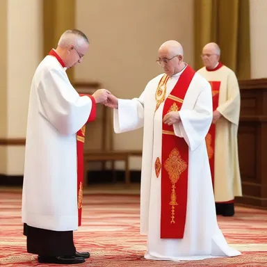 During the ceremony, the priest carefully unclipped the ceremonial stole from his vestments.