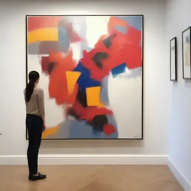 The artist decided to unclip the abstract painting from the gallery wall to reposition it for better visibility.