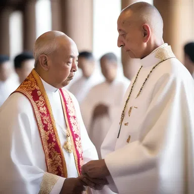 The priest wore a majestic white robe during the sacred ceremony.