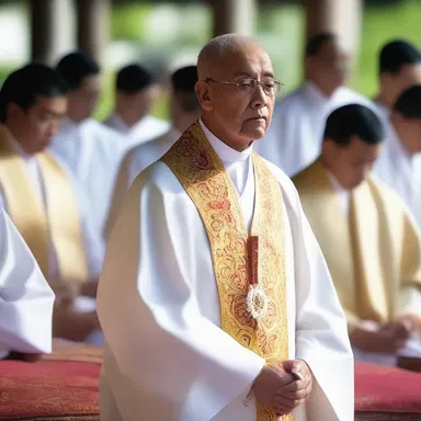 The priest wore a majestic white robe during the sacred ceremony.