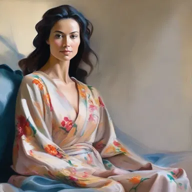 The artist painted a beautiful portrait of a woman in a flowing robe.