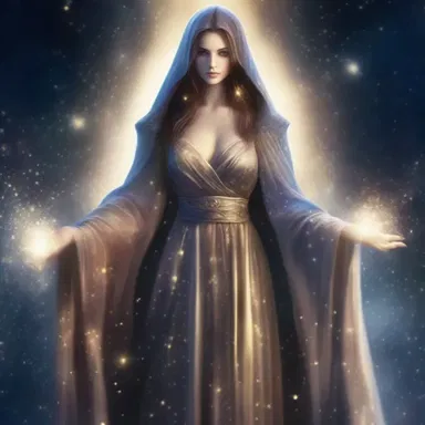 The sorceress in the fantasy novel wore a mysterious robe covered in shimmering stars.