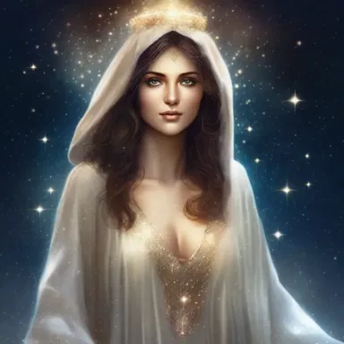 The sorceress in the fantasy novel wore a mysterious robe covered in shimmering stars.