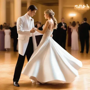 As he watched her gracefully glide across the dance floor in her elegant robe, he fell even more in love with her.