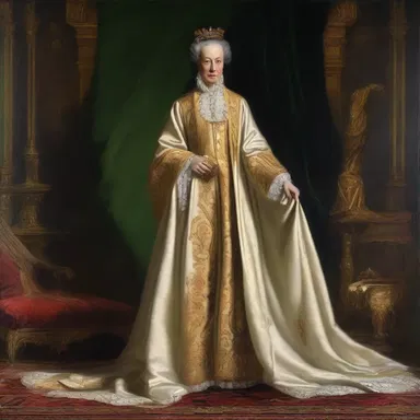 The painting depicted a regal figure being robed in elegant attire.