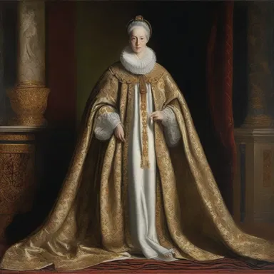 The painting depicted a regal figure being robed in elegant attire.