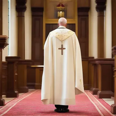 The priest ritually robed himself in his ceremonial cloak before stepping onto the pulpit.