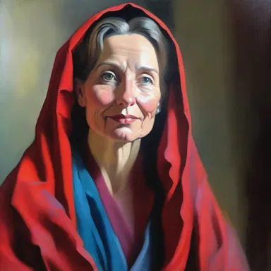 The artist skillfully painted a beautiful portrait, carefully robing the figure in rich, vibrant colors.