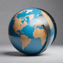 A stylized globe with a film strip wrapping around it conveying a global television concept.