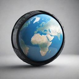 A stylized globe with a film strip wrapping around it conveying a global television concept.