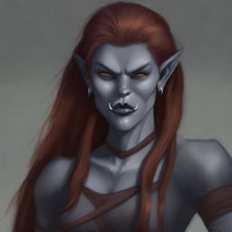 A high-quality digital art piece featuring a half-drow woman